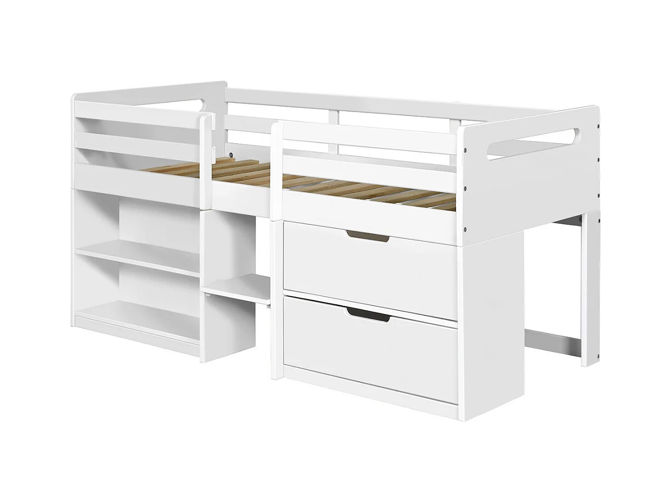 Lit mi-hauteur 90x190 cm bois massif blanc HOBY