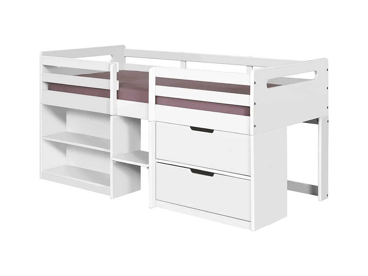 Lit mi-hauteur 90x190 cm bois massif blanc HOBY