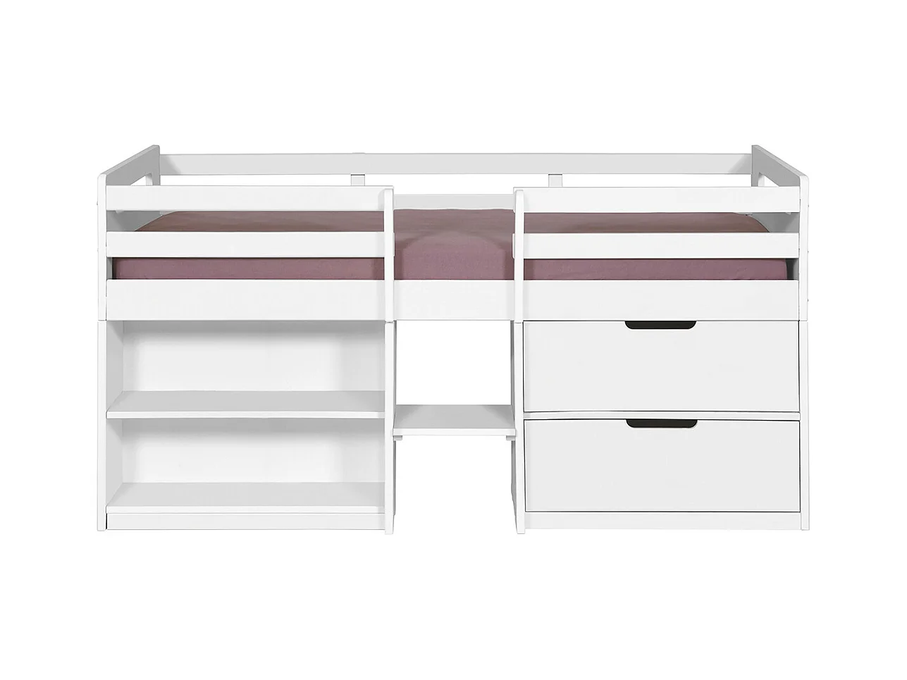 Lit mi-hauteur 90x190 cm bois massif blanc HOBY