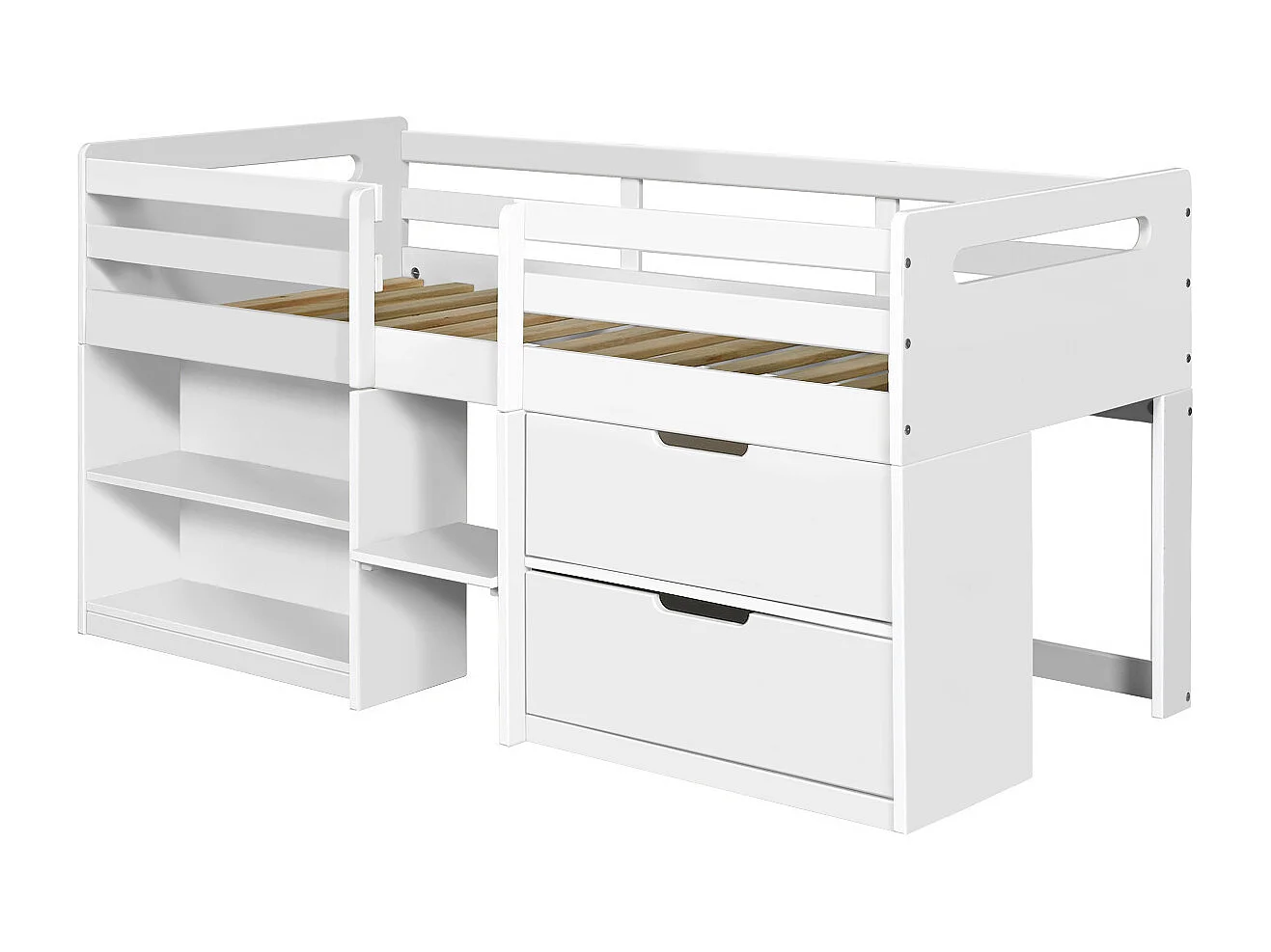 Lit mi-hauteur 90x190 cm bois massif blanc HOBY