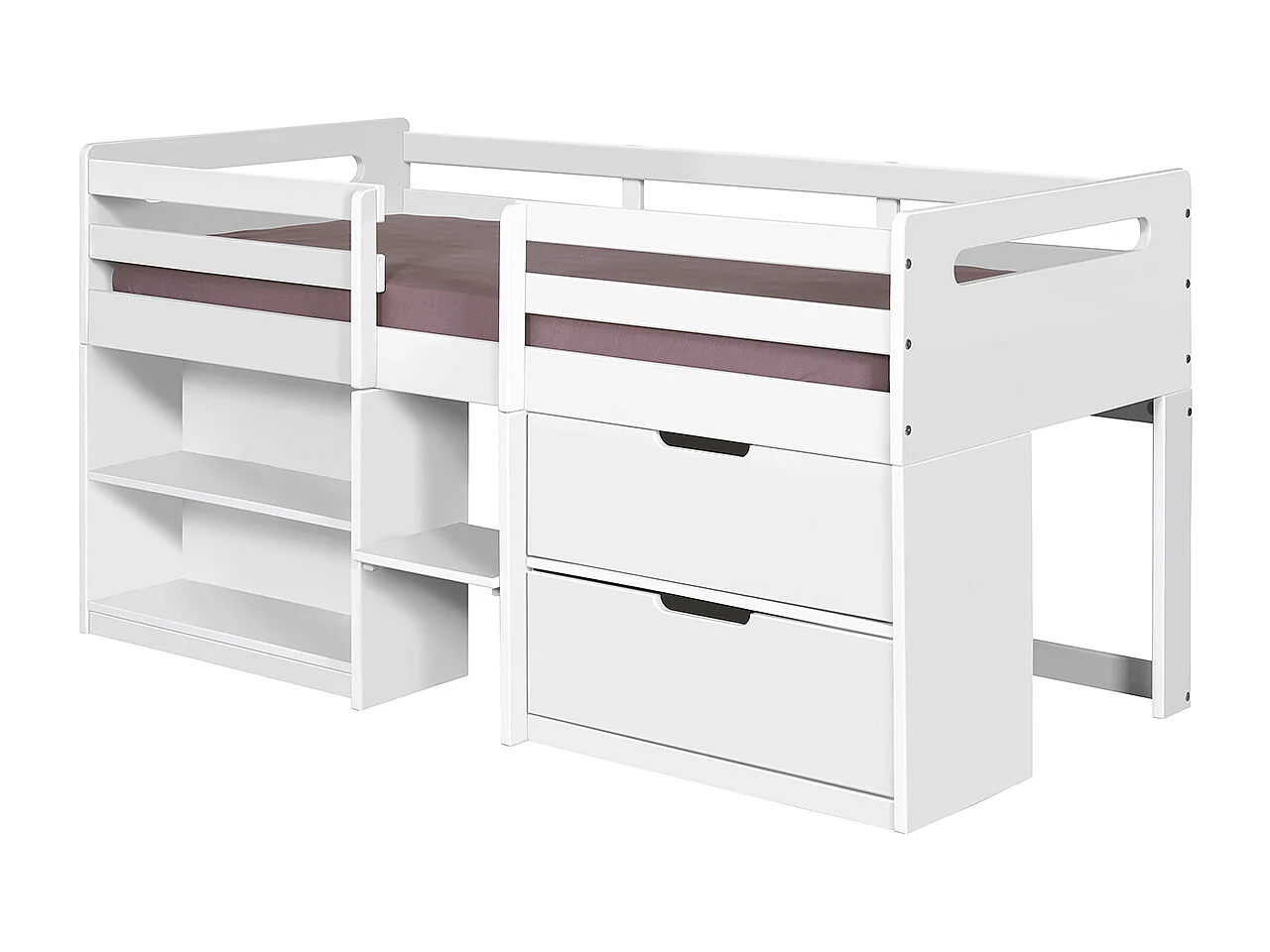 Lit mi-hauteur 90x190 cm bois massif blanc HOBY