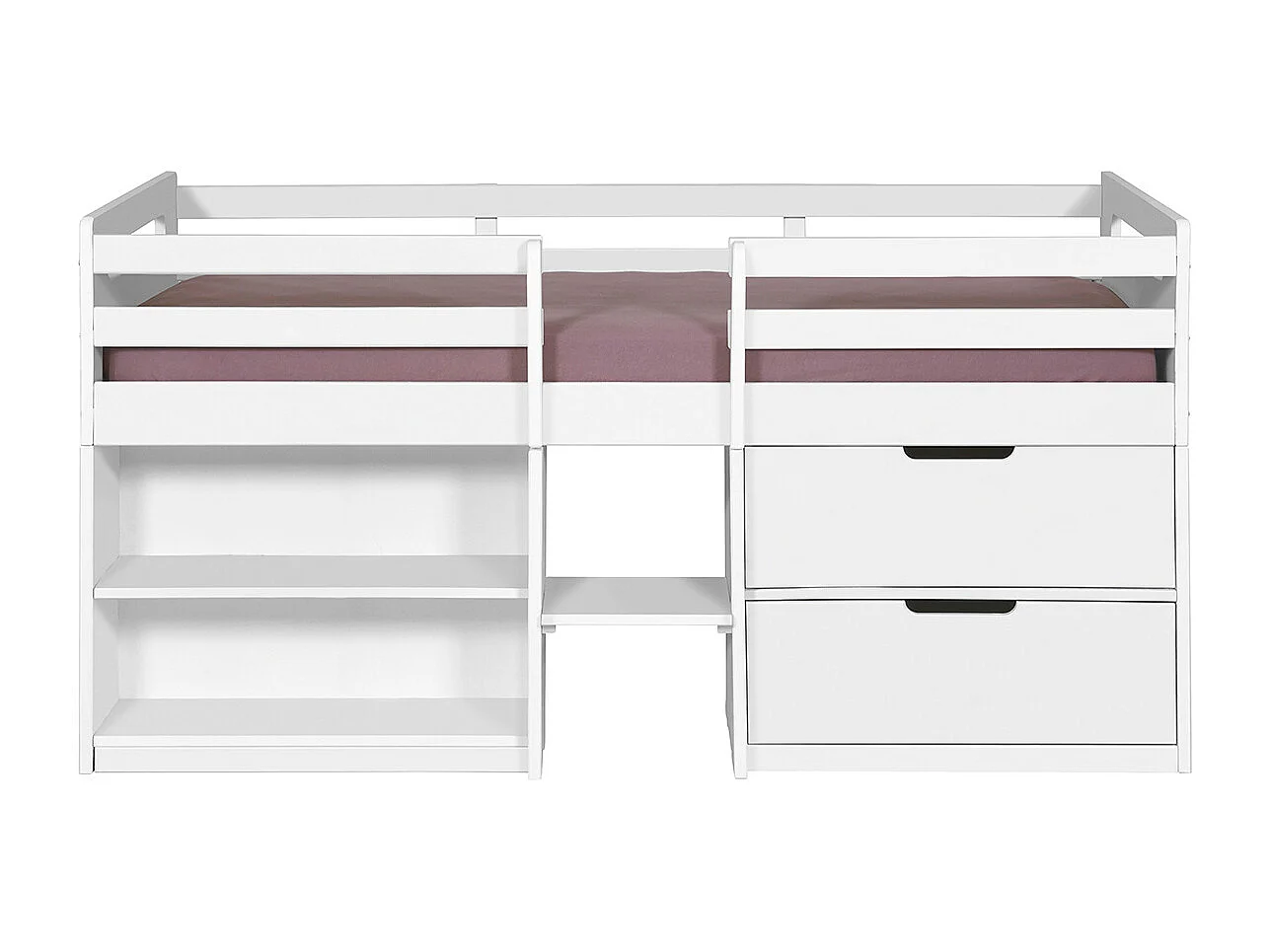 Lit mi-hauteur 90x190 cm bois massif blanc HOBY