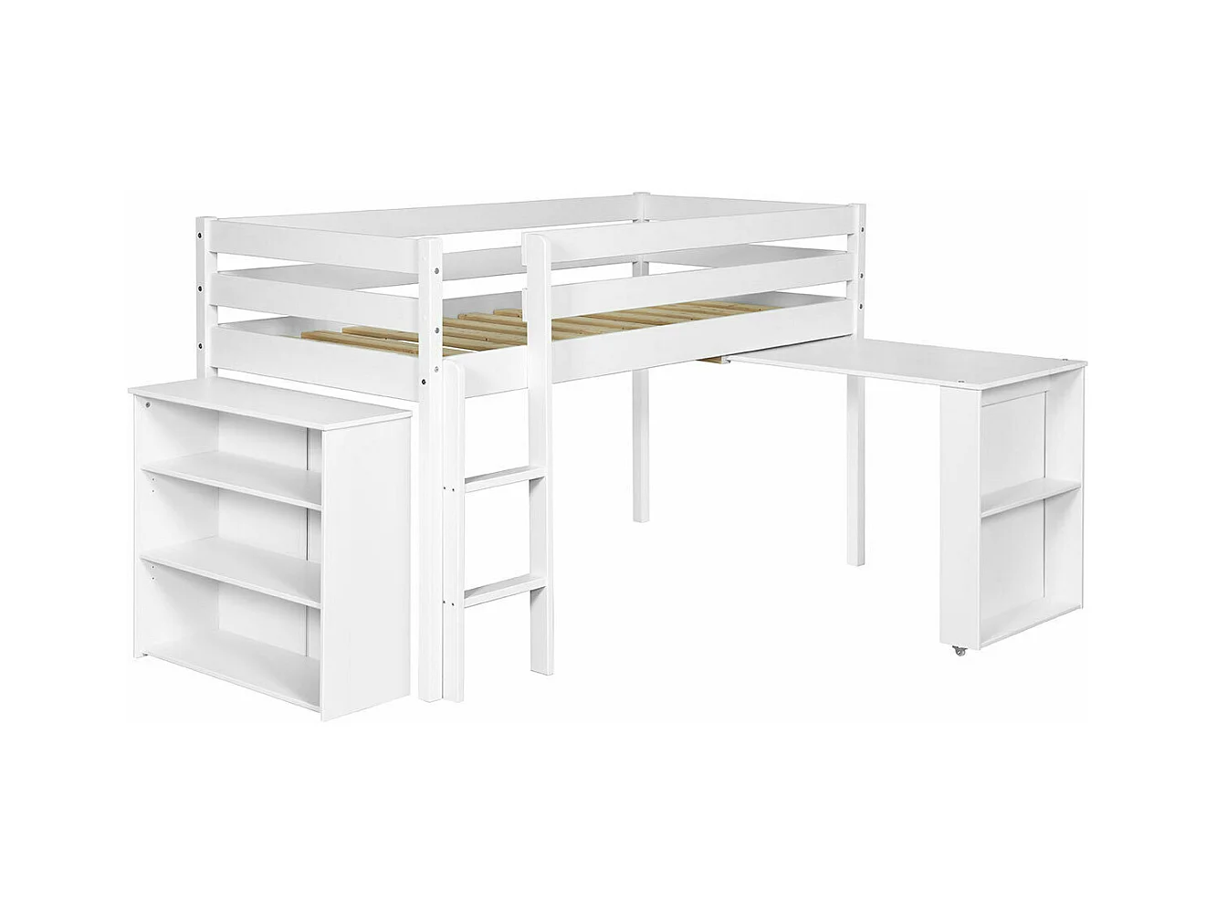 Lit mi-hauteur combiné 90x190 cm bois massif blanc DAVON