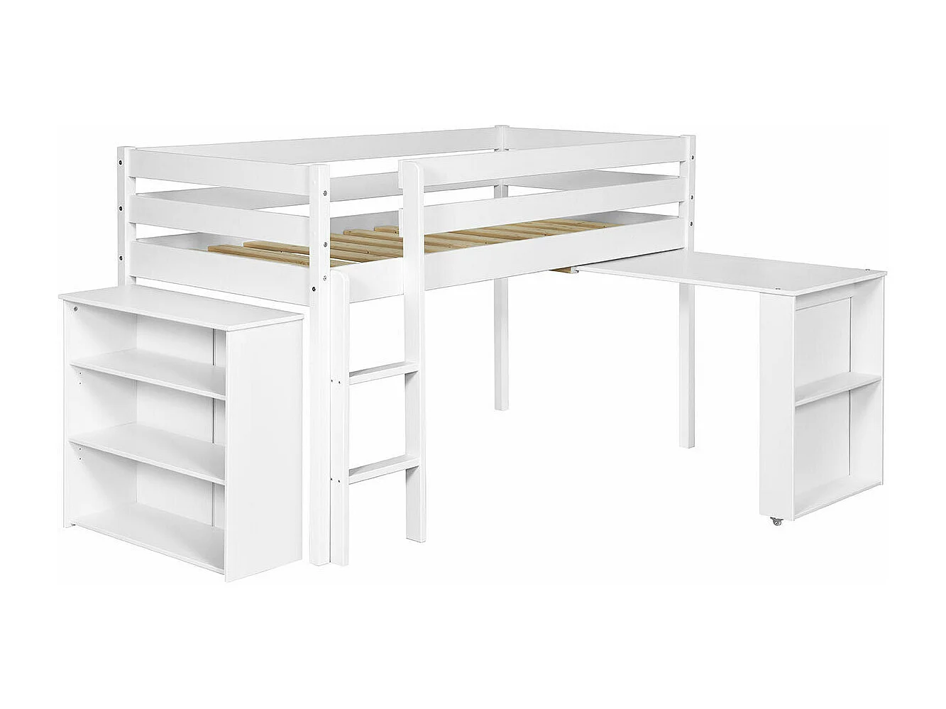 Lit mi-hauteur combiné 90x190 cm bois massif blanc DAVON