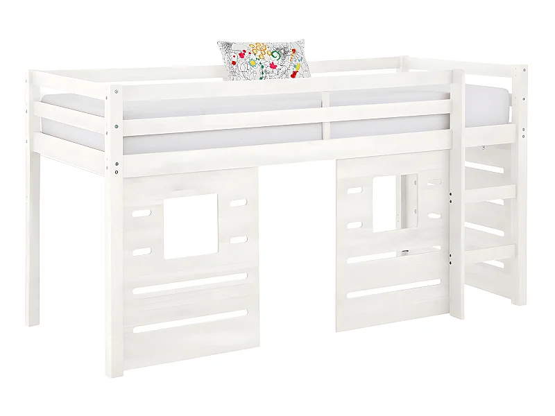 Lit mi-hauteur 90x200 cm bois massif blanc ALMA