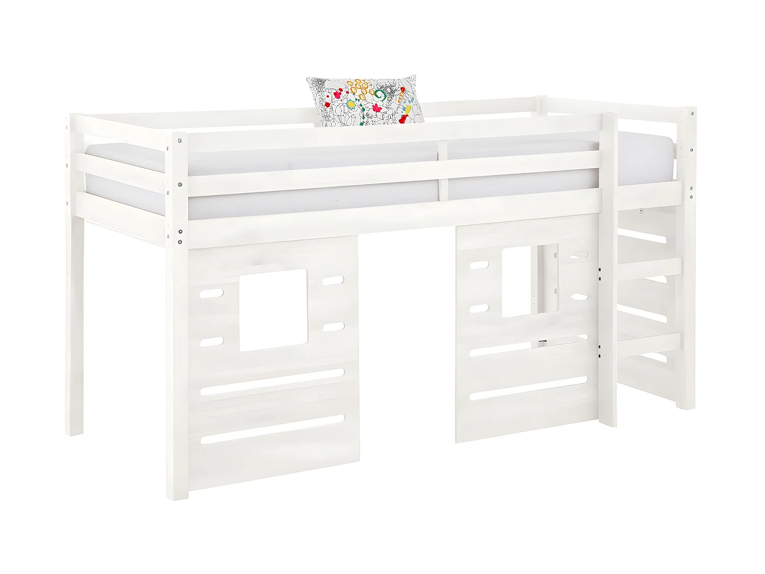 Lit mi-hauteur 90x200 cm bois massif blanc ALMA