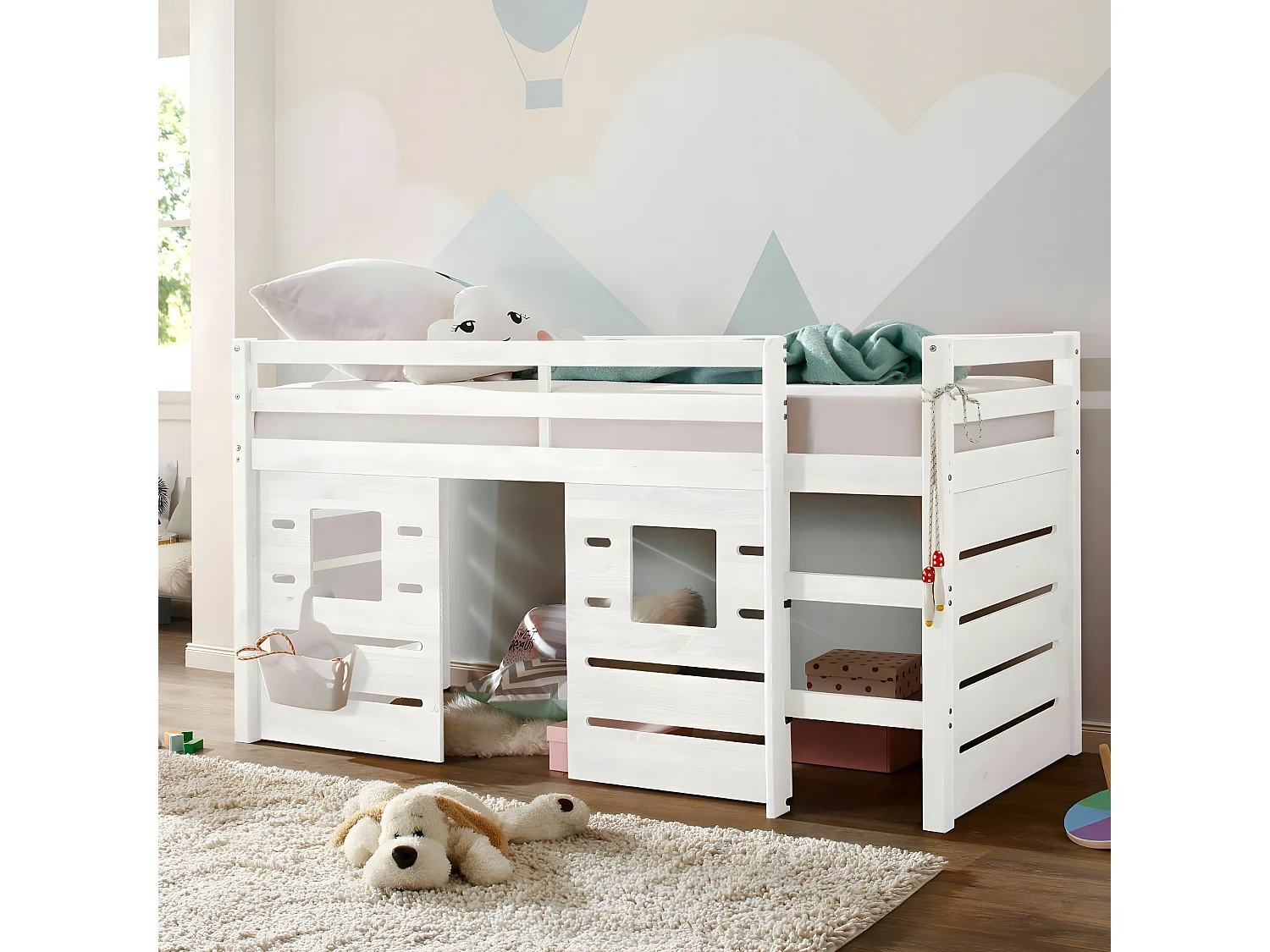 Lit mi-hauteur 90x200 cm bois massif blanc ALMA