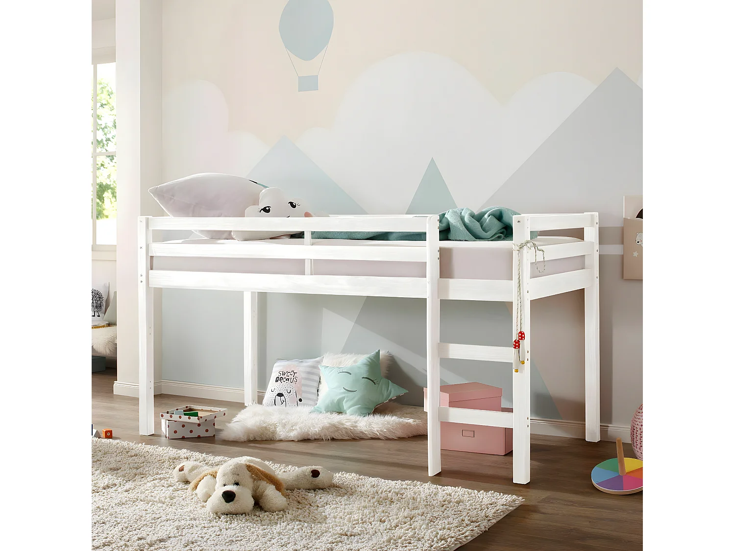 Lit mi-hauteur 90x200 cm bois massif blanc ALMA