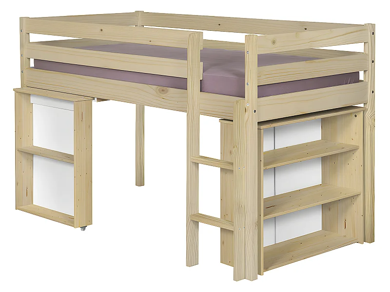 Lit enfant combiné avec matelas 90x190 cm bois massif bois DAVON