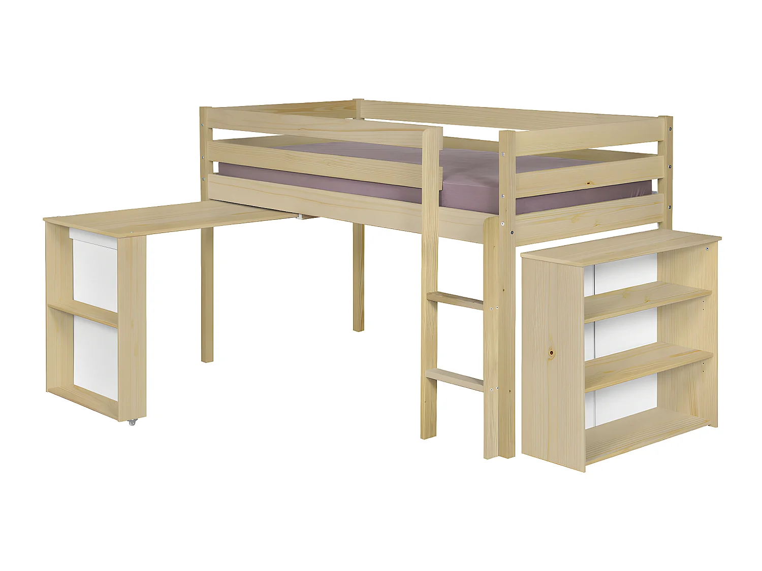 Lit enfant combiné avec matelas 90x190 cm bois massif bois DAVON