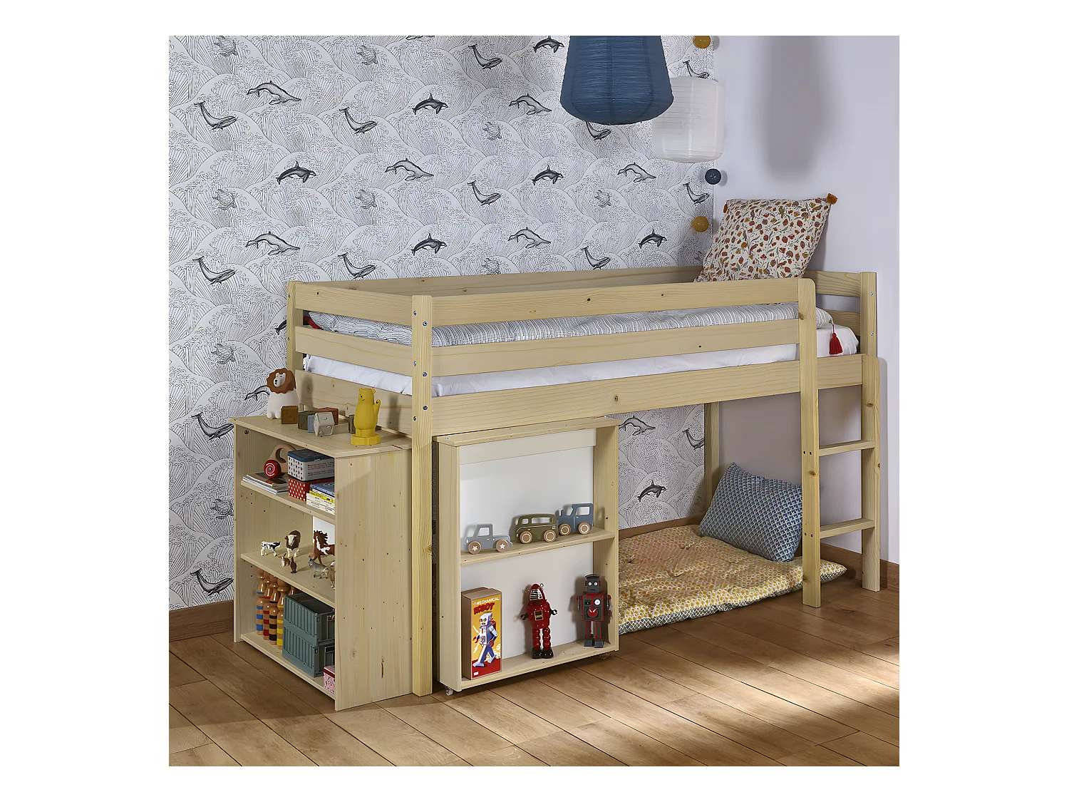 Lit enfant combiné avec matelas 90x190 cm bois massif bois DAVON