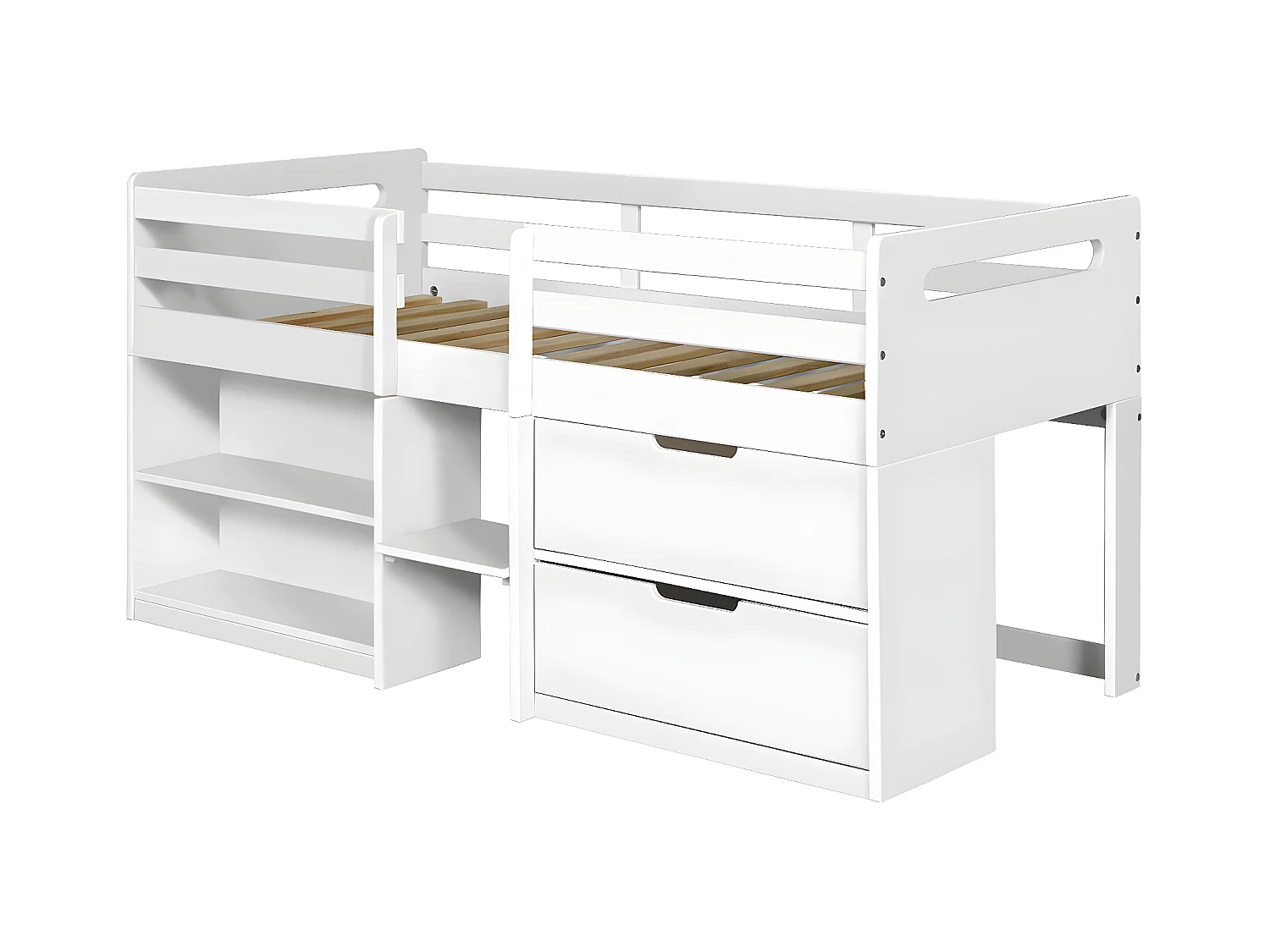 Lit mi-hauteur avec matelas 90x190 cm bois massif blanc HOBY