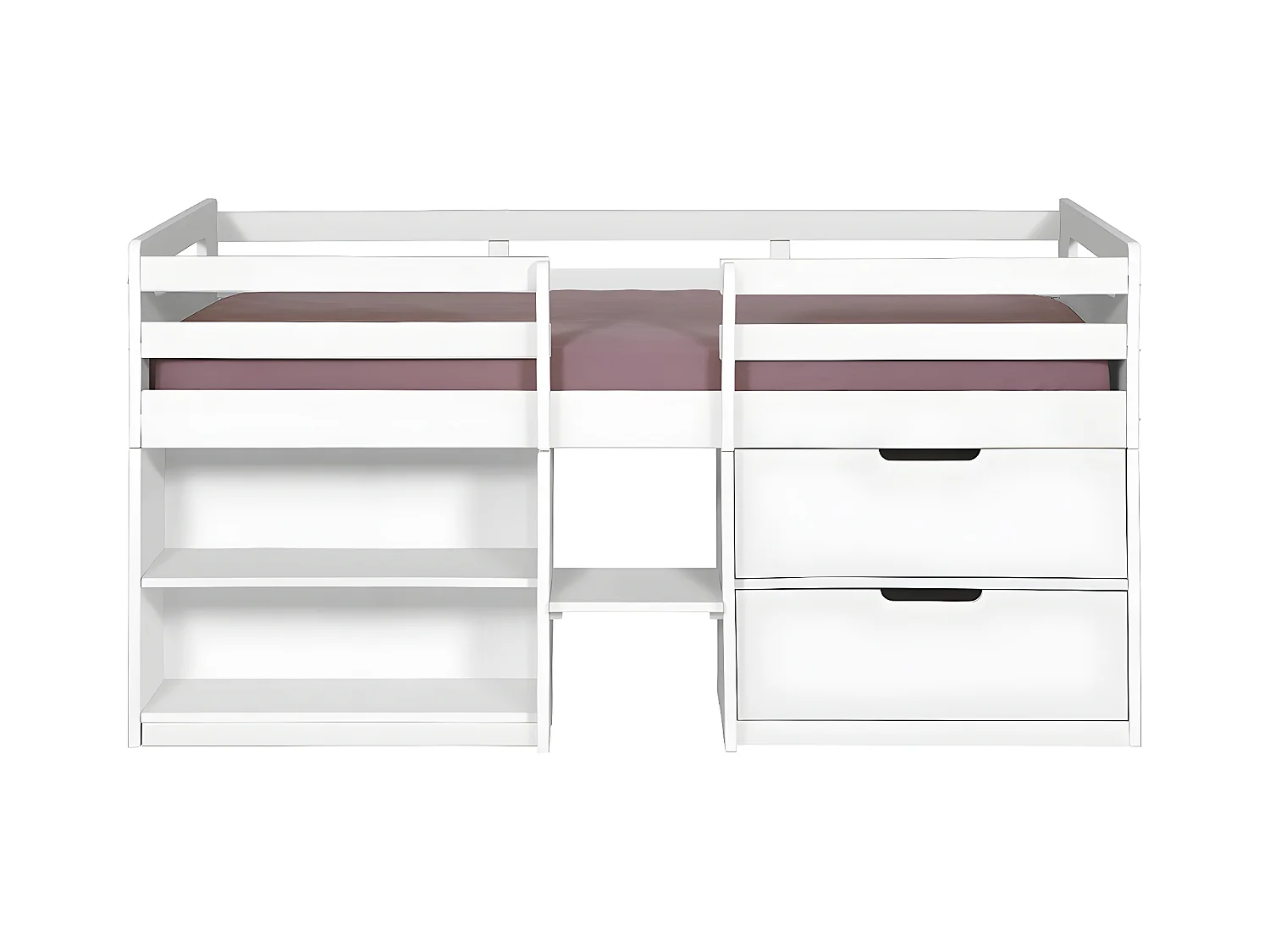 Lit mi-hauteur avec matelas 90x190 cm bois massif blanc HOBY