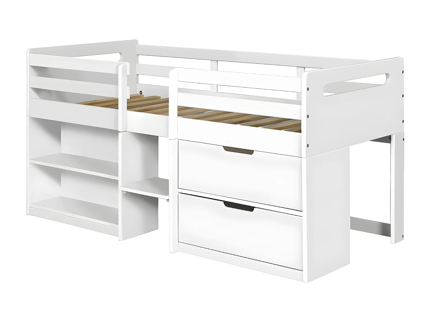 Lit mi-hauteur avec matelas 90x190 cm bois massif blanc HOBY