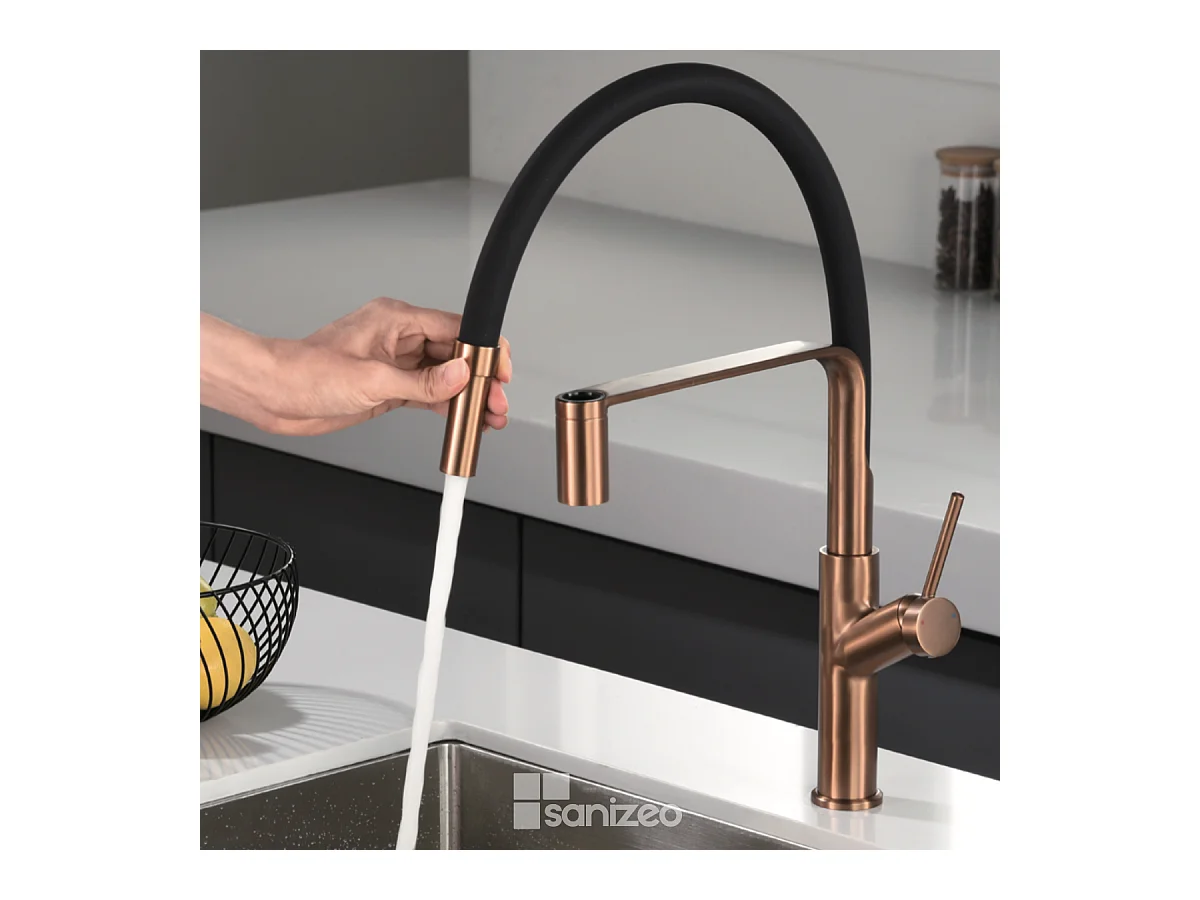 Mitigeur Évier Cuisine avec douchette extractible or rose brossé - Design moderne – SENA IMEX