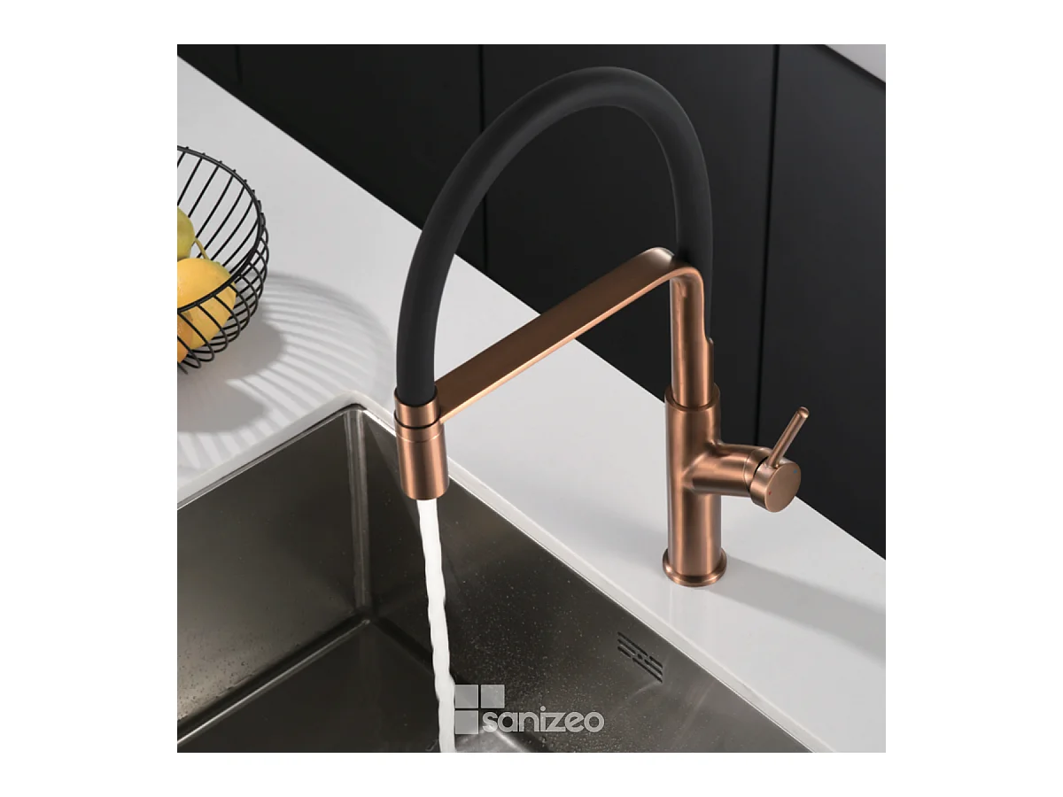 Mitigeur Évier Cuisine avec douchette extractible or rose brossé - Design moderne – SENA IMEX