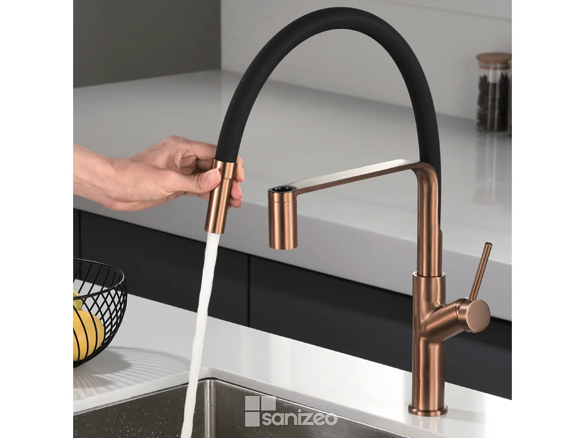 Mitigeur Évier Cuisine avec douchette extractible or rose brossé - Design moderne – SENA IMEX