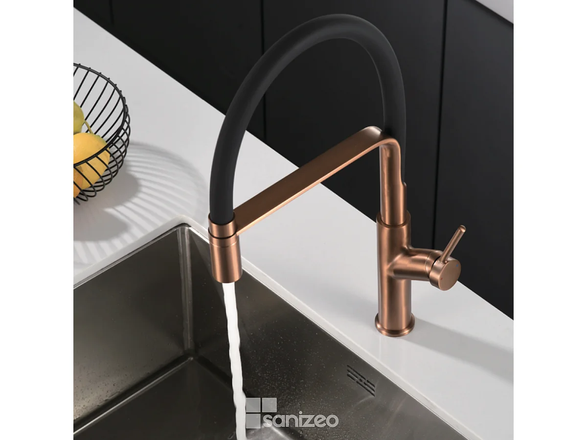 Mitigeur Évier Cuisine avec douchette extractible or rose brossé - Design moderne – SENA IMEX