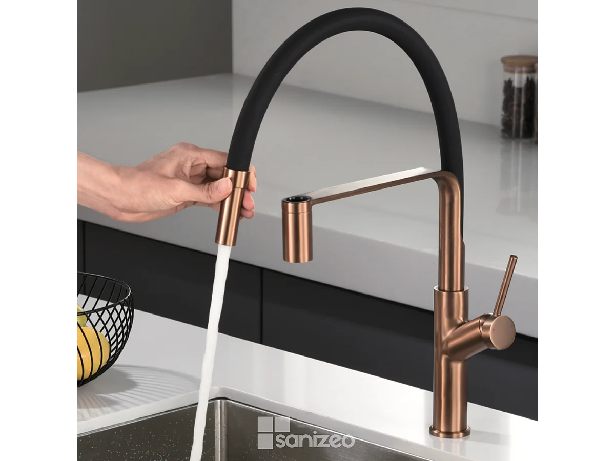 Mitigeur Évier Cuisine avec douchette extractible or rose brossé - Design moderne – SENA IMEX