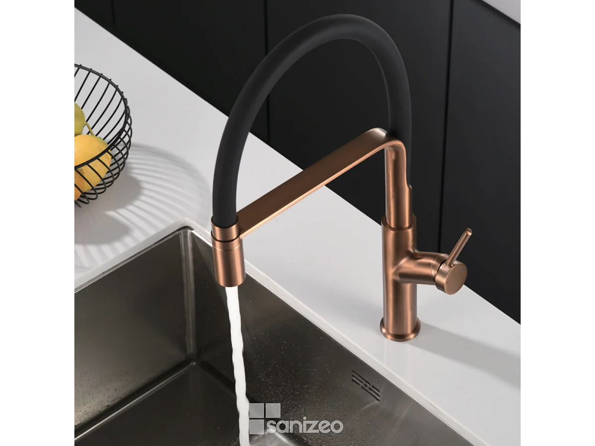 Mitigeur Évier Cuisine avec douchette extractible or rose brossé - Design moderne – SENA IMEX