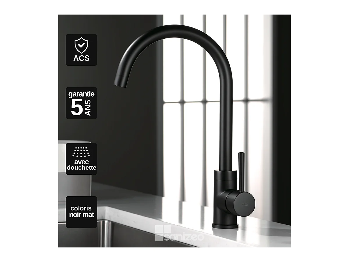 Mitigeur Évier Cuisine noir mat - Design moderne – LYON IMEX