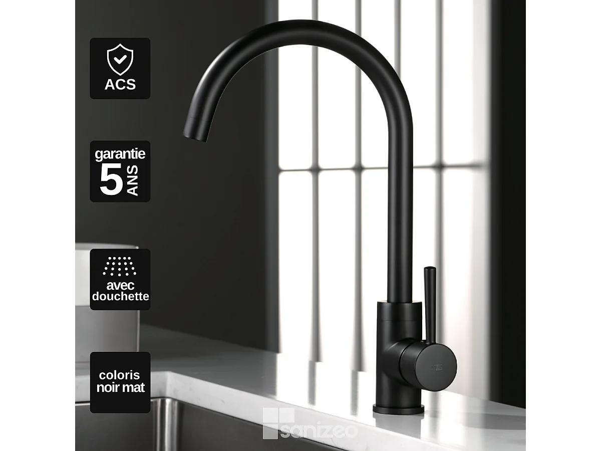 Mitigeur Évier Cuisine noir mat - Design moderne – LYON IMEX