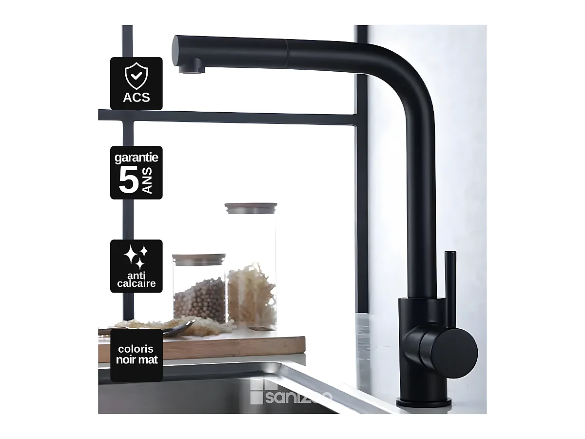 Mitigeur Évier Cuisine avec douchette extractible noir mat - Design moderne – MALTA IMEX