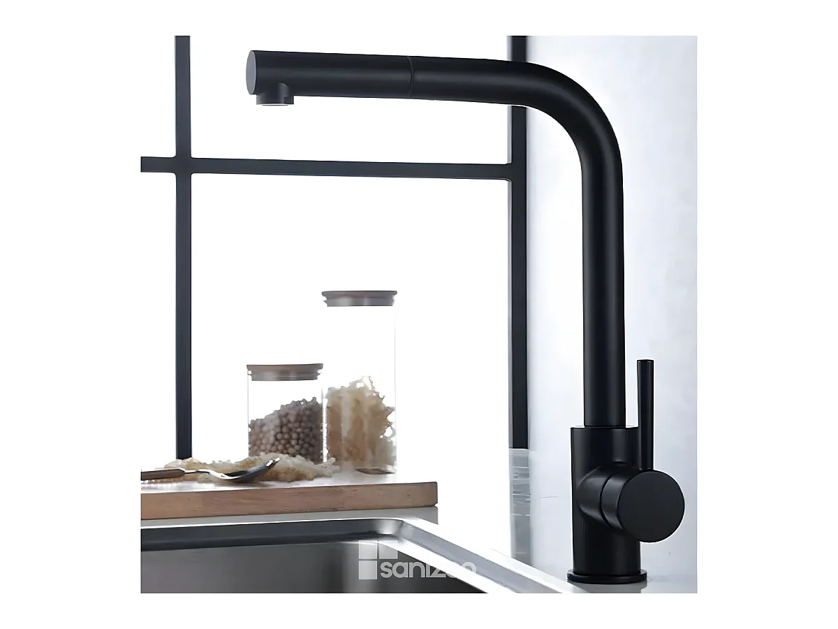 Mitigeur Évier Cuisine avec douchette extractible noir mat - Design moderne – MALTA IMEX