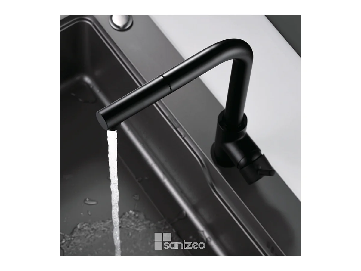 Mitigeur Évier Cuisine avec douchette extractible noir mat - Design moderne – MALTA IMEX