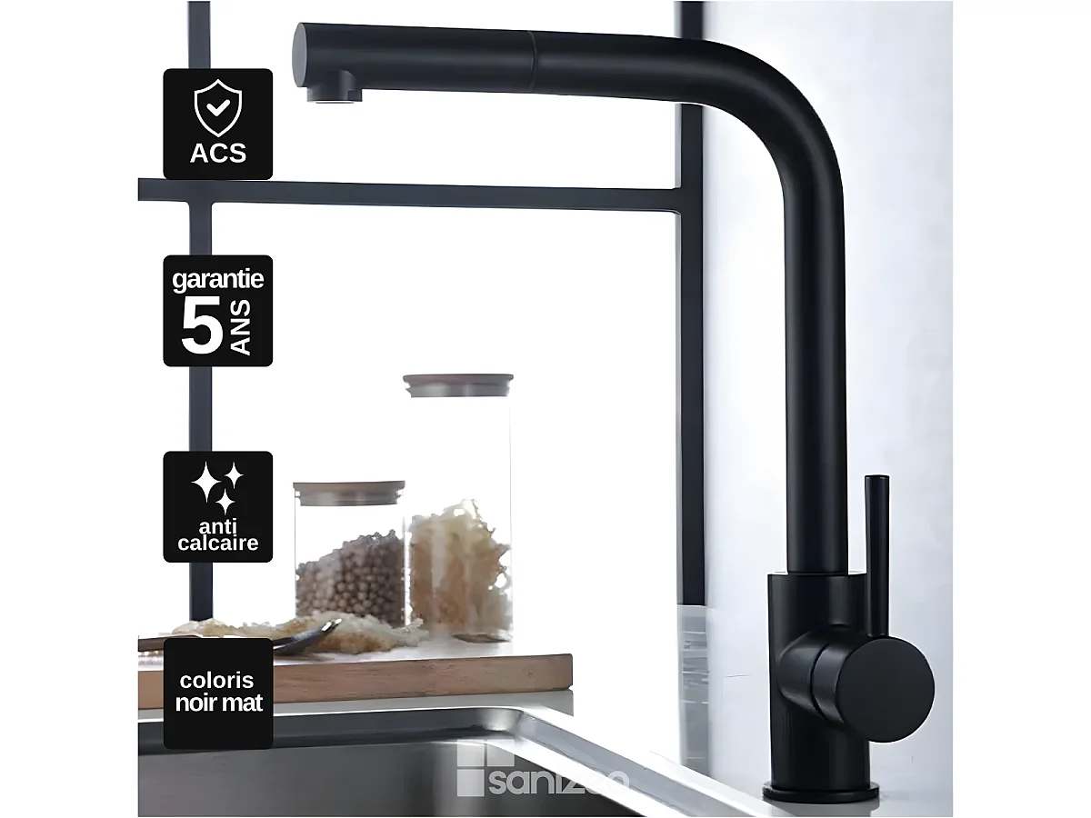 Mitigeur Évier Cuisine avec douchette extractible noir mat - Design moderne – MALTA IMEX