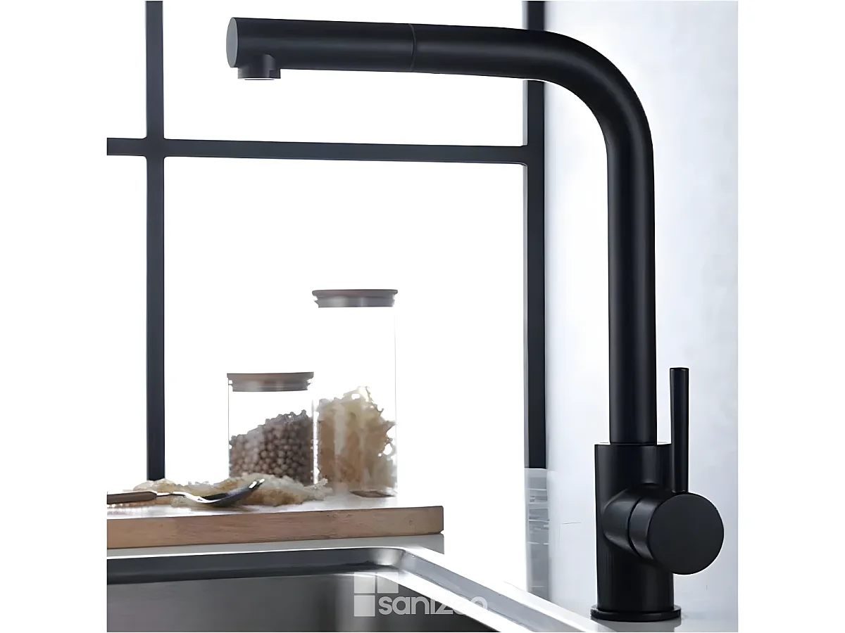 Mitigeur Évier Cuisine avec douchette extractible noir mat - Design moderne – MALTA IMEX