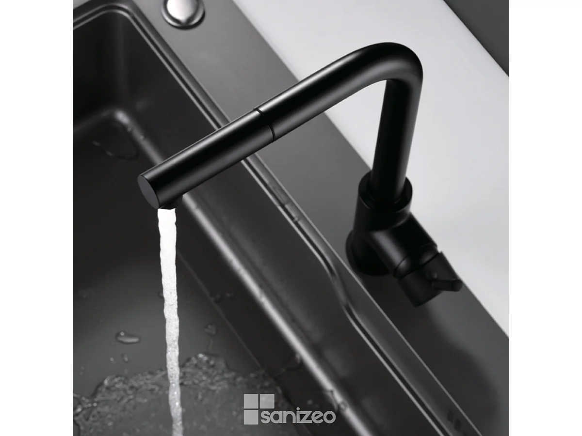 Mitigeur Évier Cuisine avec douchette extractible noir mat - Design moderne – MALTA IMEX