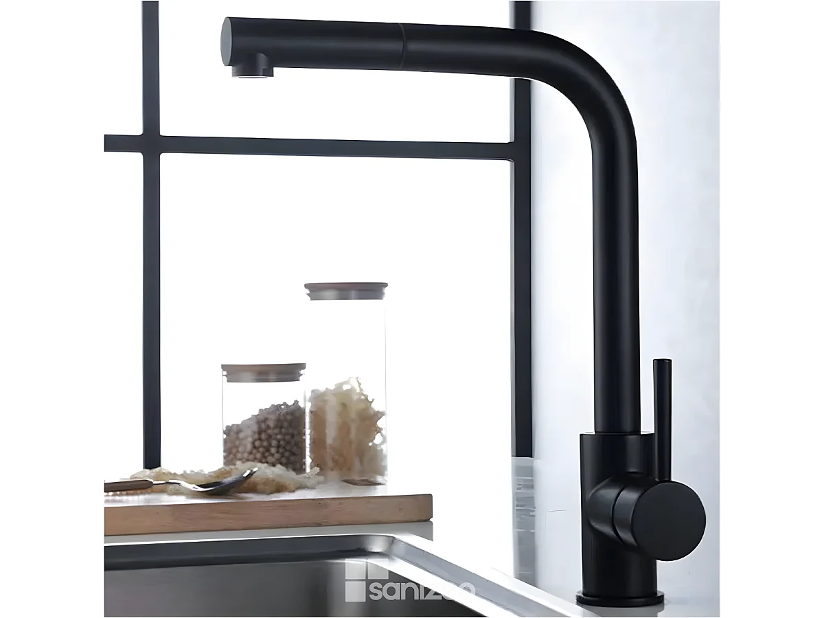 Mitigeur Évier Cuisine avec douchette extractible noir mat - Design moderne – MALTA IMEX
