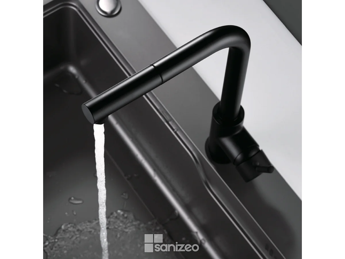 Mitigeur Évier Cuisine avec douchette extractible noir mat - Design moderne – MALTA IMEX