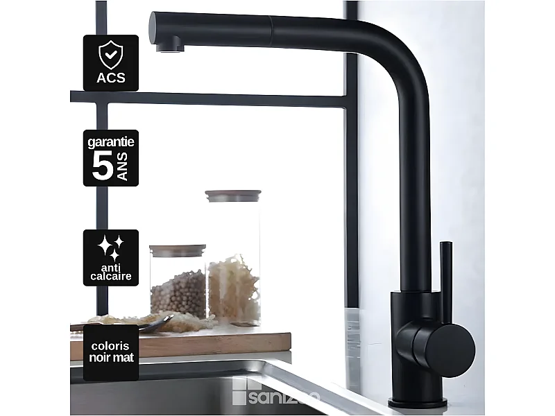 Mitigeur Évier Cuisine avec douchette extractible noir mat - Design moderne – MALTA IMEX