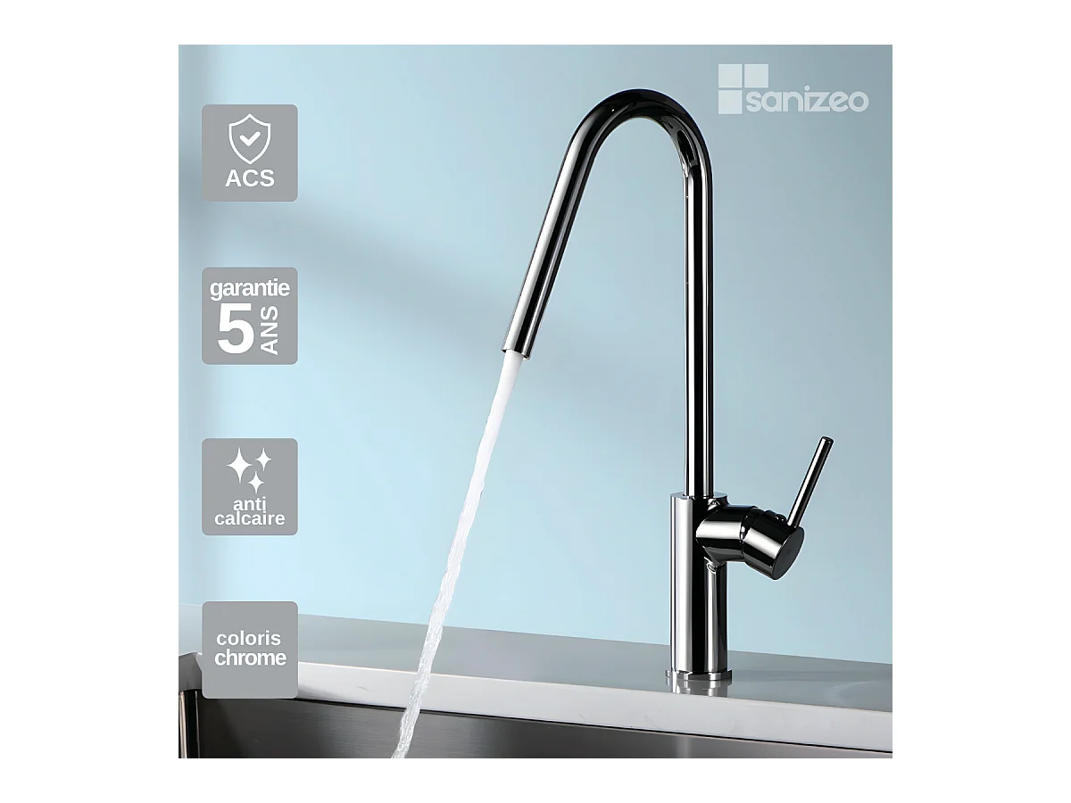 Mitigeur Évier Cuisine avec douchette extractible chromé - Design moderne – KENIA IMEX