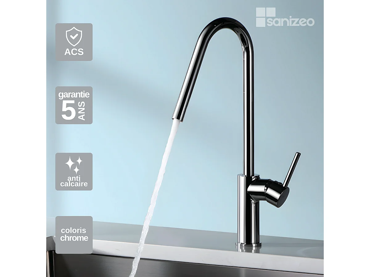 Mitigeur Évier Cuisine avec douchette extractible chromé - Design moderne – KENIA IMEX