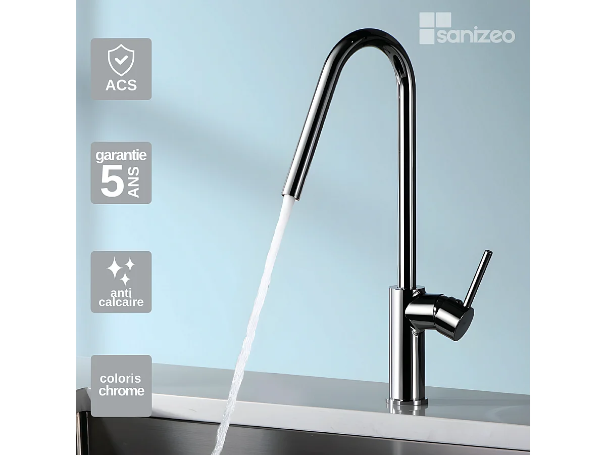 Mitigeur Évier Cuisine avec douchette extractible chromé - Design moderne – KENIA IMEX