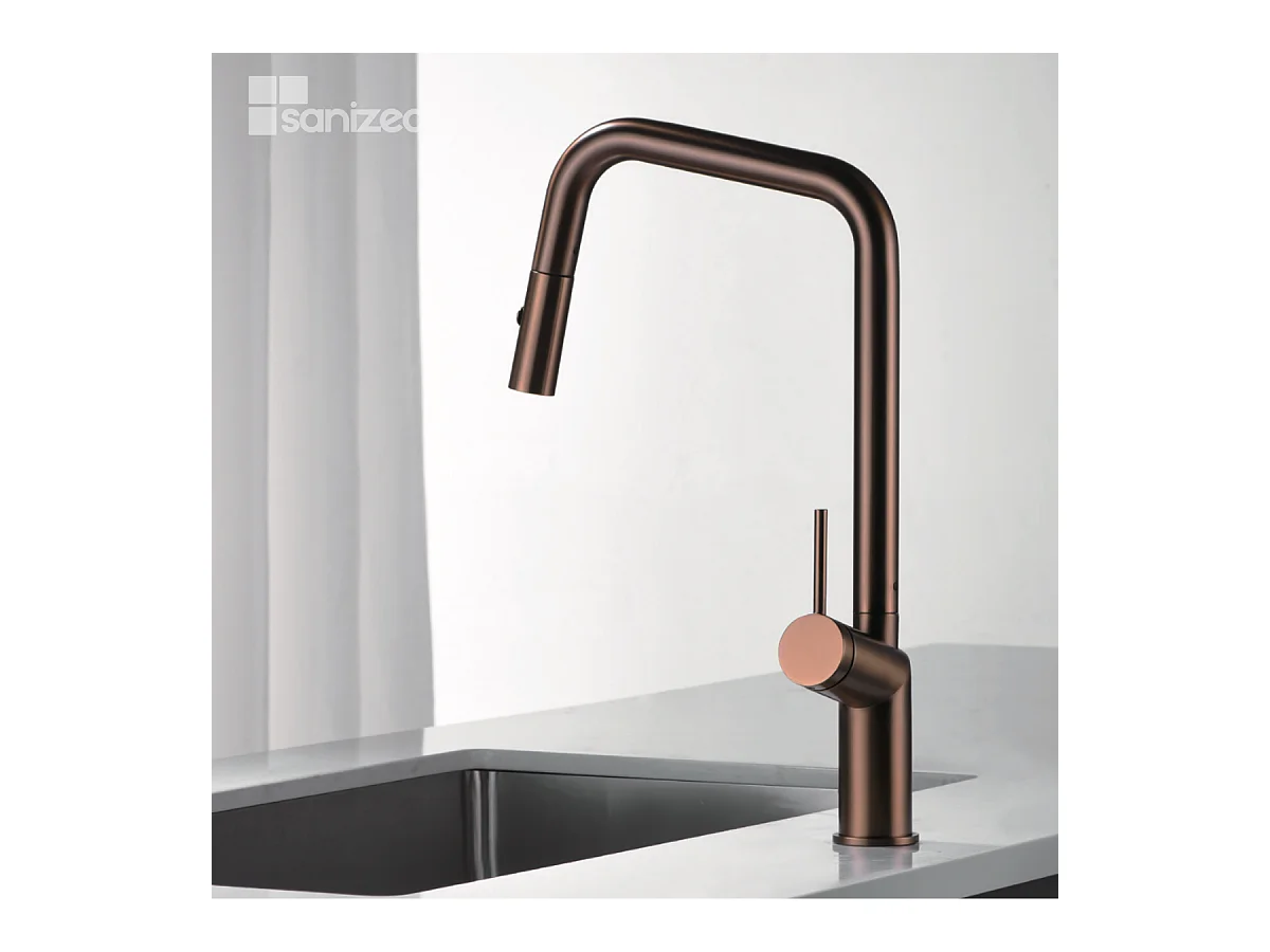 Mitigeur Évier Cuisine avec douchette extractible or rose brossé - Design moderne – BONN IMEX