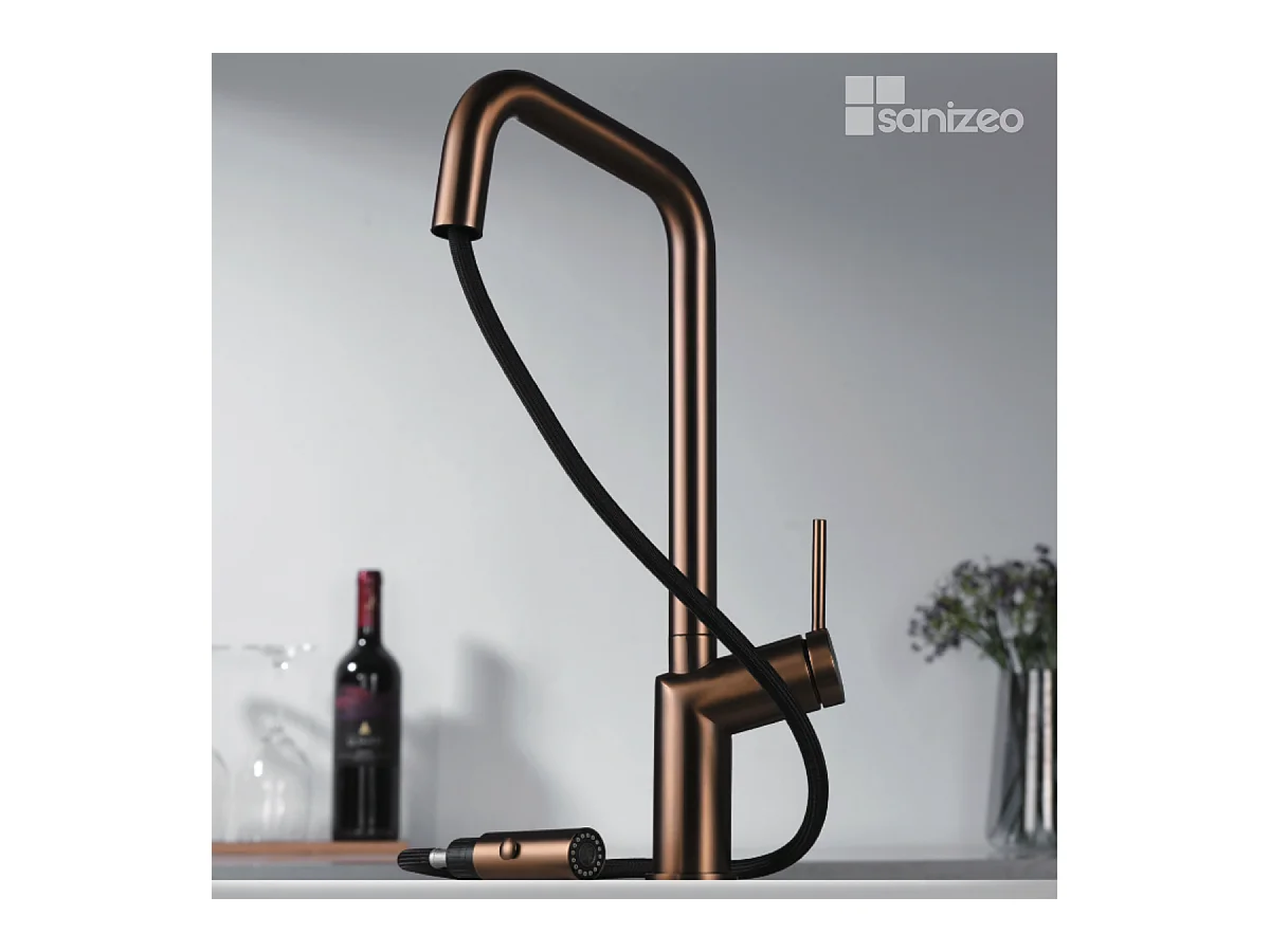 Mitigeur Évier Cuisine avec douchette extractible or rose brossé - Design moderne – BONN IMEX