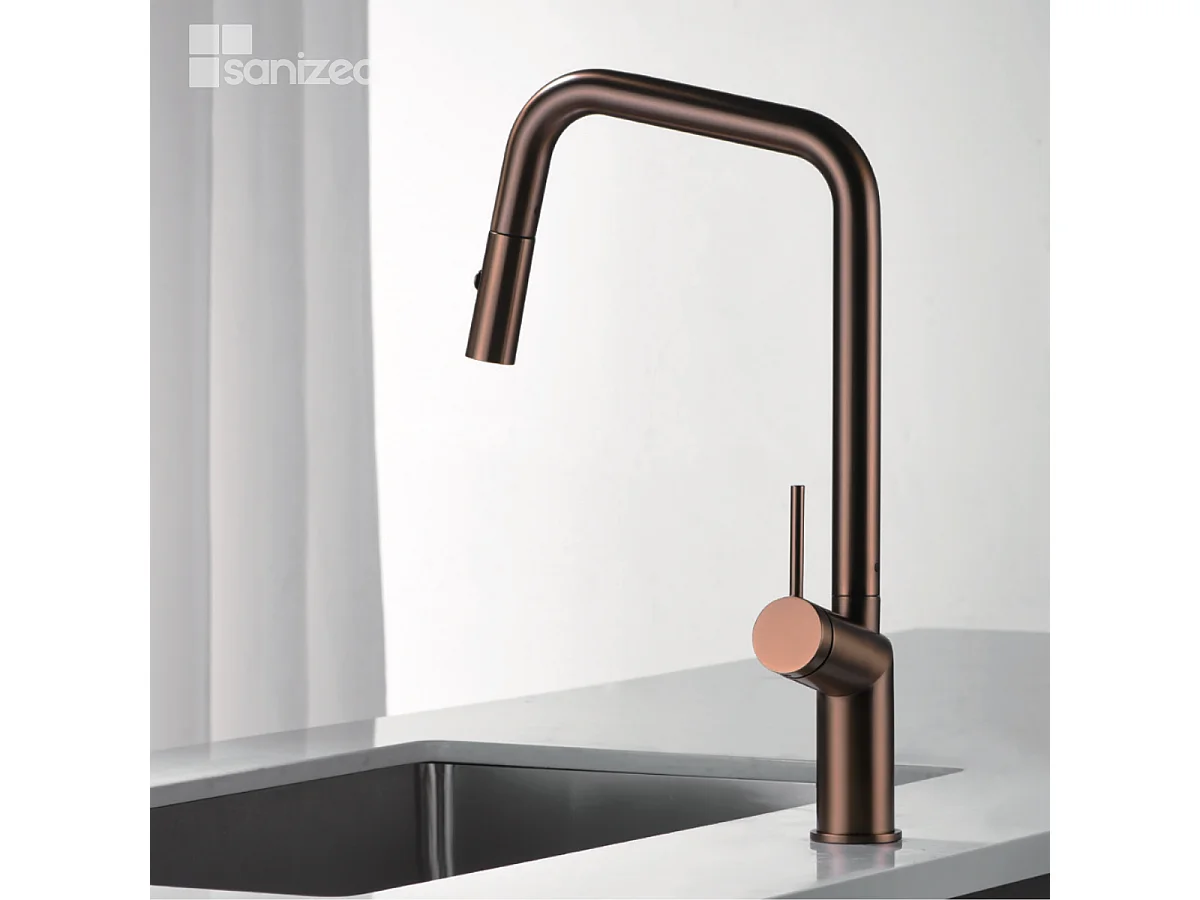 Mitigeur Évier Cuisine avec douchette extractible or rose brossé - Design moderne – BONN IMEX