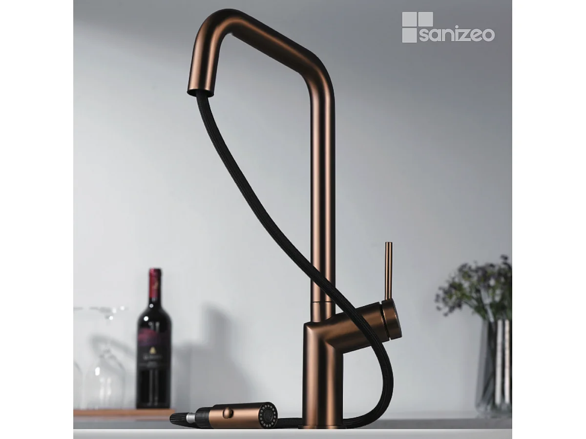 Mitigeur Évier Cuisine avec douchette extractible or rose brossé - Design moderne – BONN IMEX