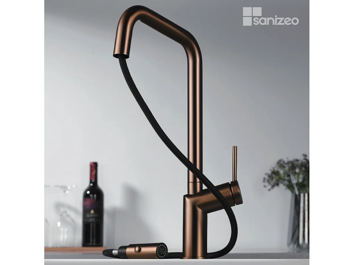 Mitigeur Évier Cuisine avec douchette extractible or rose brossé - Design moderne – BONN IMEX