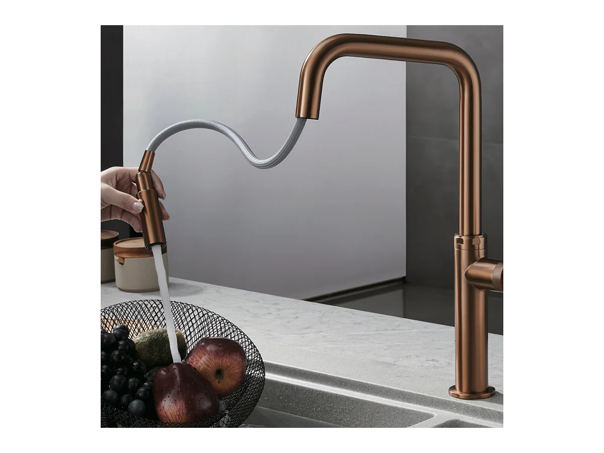 Mitigeur Évier Cuisine avec douchette extractible or rose brossé - Design moderne – NIZA IMEX