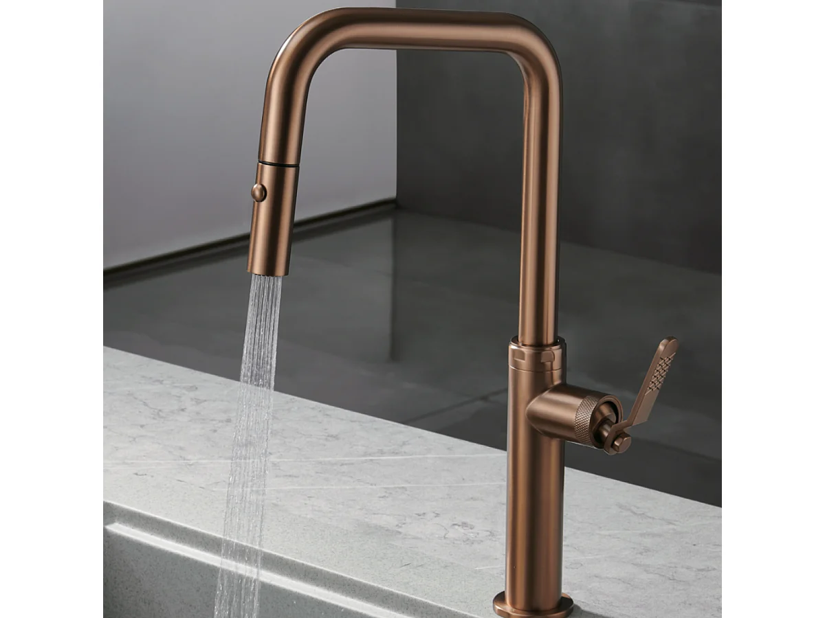 Mitigeur Évier Cuisine avec douchette extractible or rose brossé - Design moderne – NIZA IMEX