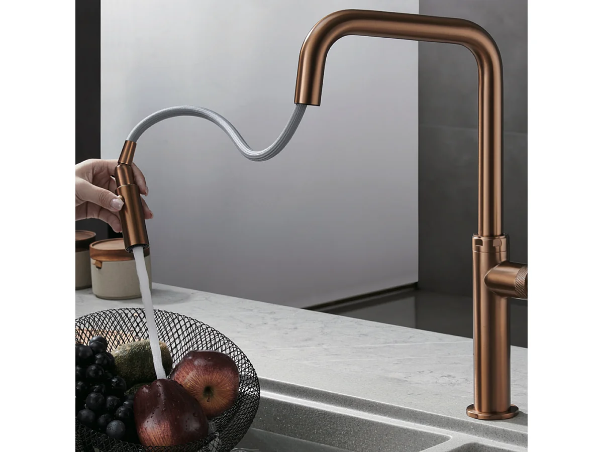 Mitigeur Évier Cuisine avec douchette extractible or rose brossé - Design moderne – NIZA IMEX