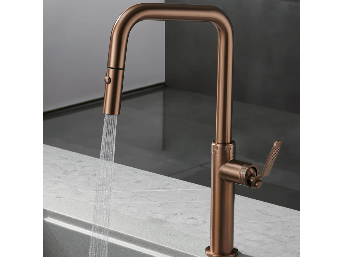 Mitigeur Évier Cuisine avec douchette extractible or rose brossé - Design moderne – NIZA IMEX