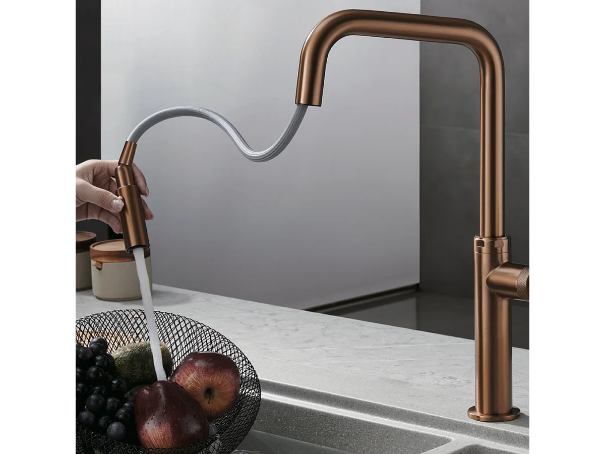 Mitigeur Évier Cuisine avec douchette extractible or rose brossé - Design moderne – NIZA IMEX