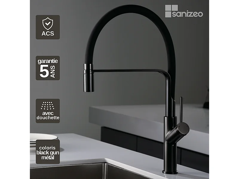 Mitigeur Évier Cuisine avec douchette extractible noir métal - Design moderne – SENA IMEX