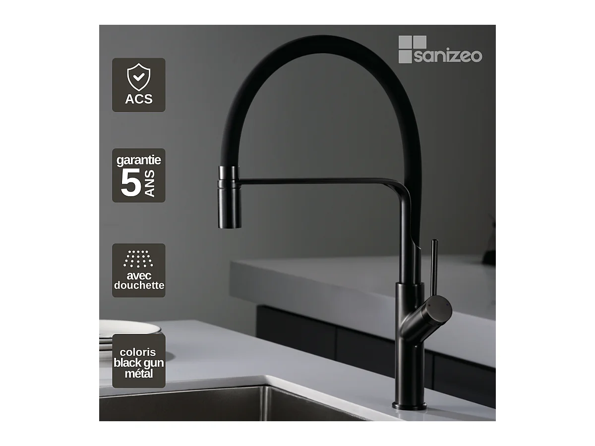 Mitigeur Évier Cuisine avec douchette extractible noir métal - Design moderne – SENA IMEX
